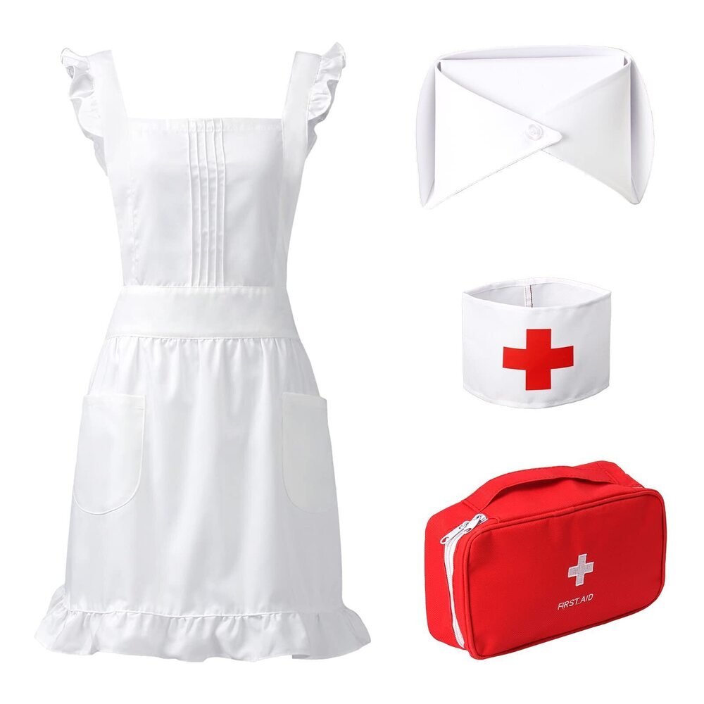 7127 Civil War Nurse Adult Costume Nurse Hat Headband Ruffle Retro Apron